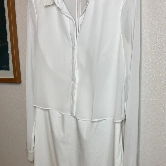 Bailey 44 Vlado‎ White Sheer Long Sleeve Cotton blend Dress Slit Open Back - XS - Picture 5 of 16
